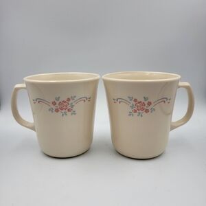 Vintage Corelle Pink & Blue English Breakfast Mugs - set of 2